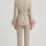 tailleur con cintura e piume EC04610 CREMA MARICLA 