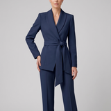 Tailleur sciallato con cintura EC04623 BLU MARICLA 