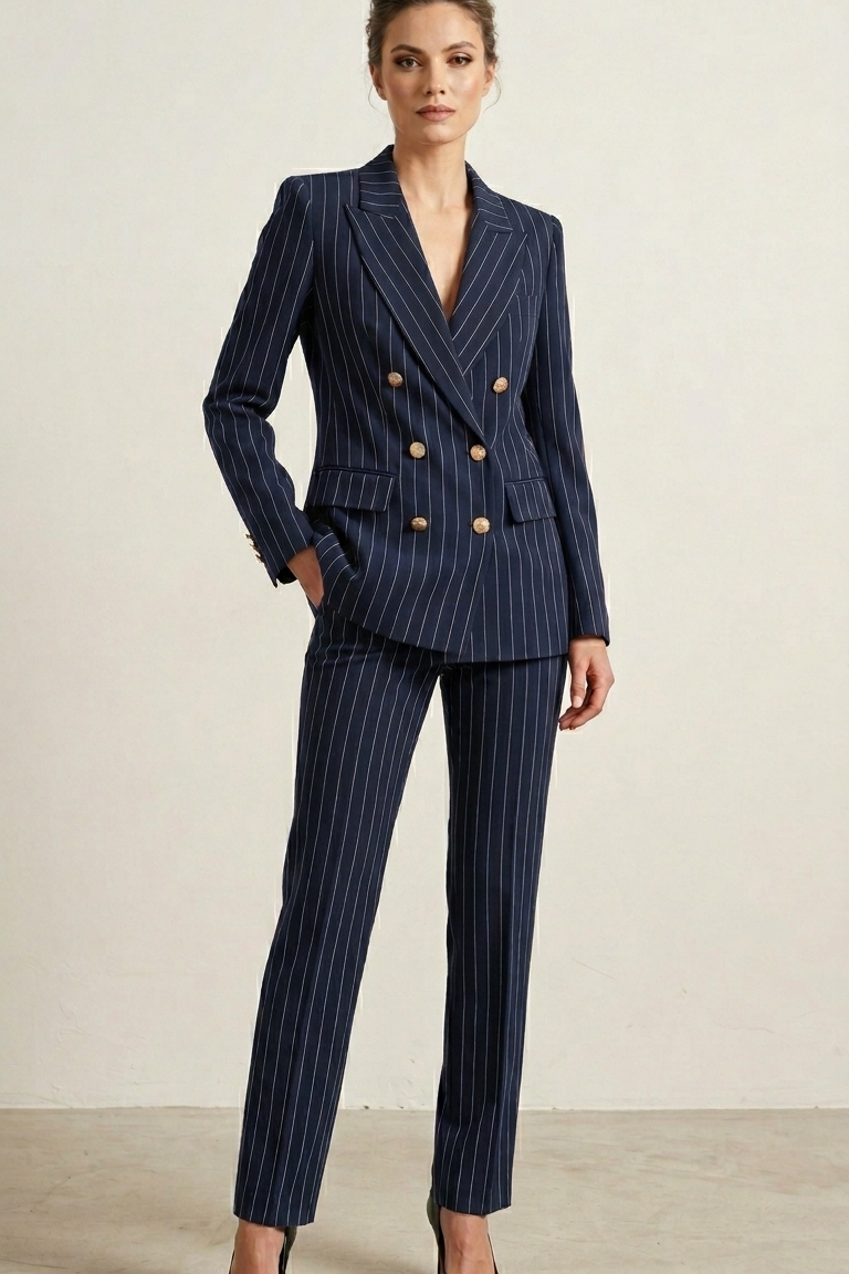 Tailleur Pantalone Gessato Doppiopetto EC14502 BLU MARICLA 