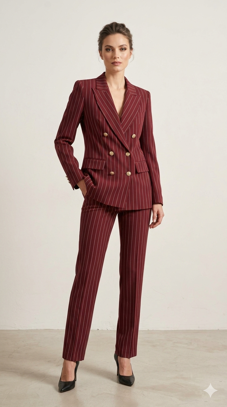 Tailleur Pantalone Gessato Doppiopetto EC14502 BORDO MARICLA 