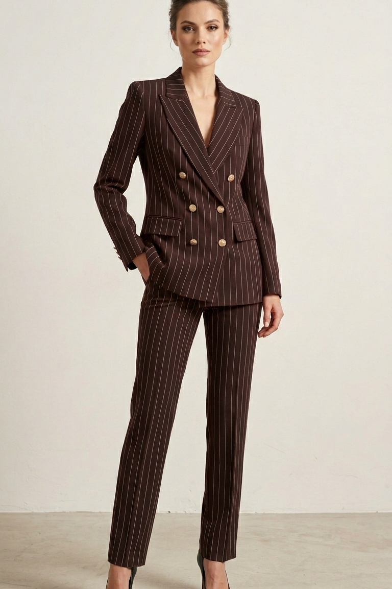 Tailleur Pantalone Gessato Doppiopetto EC14502 MORO MARICLA 