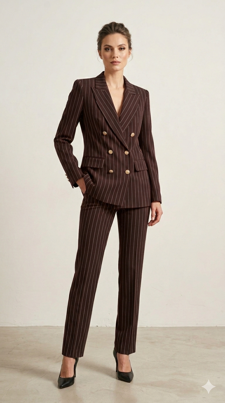 Tailleur Pantalone Gessato Doppiopetto EC14502 MORO MARICLA 