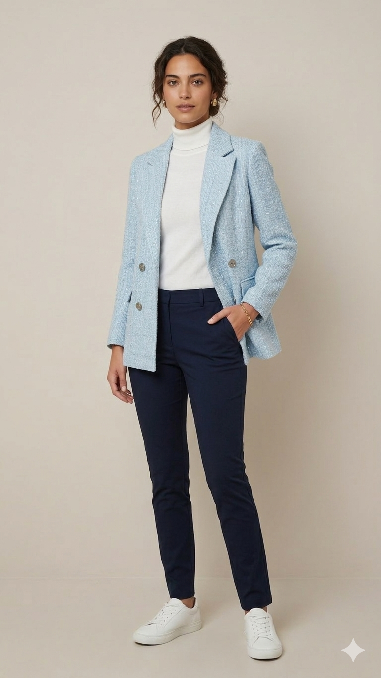 Giacca blazer boucler quadri EC15701 CELESTE MARICLA 