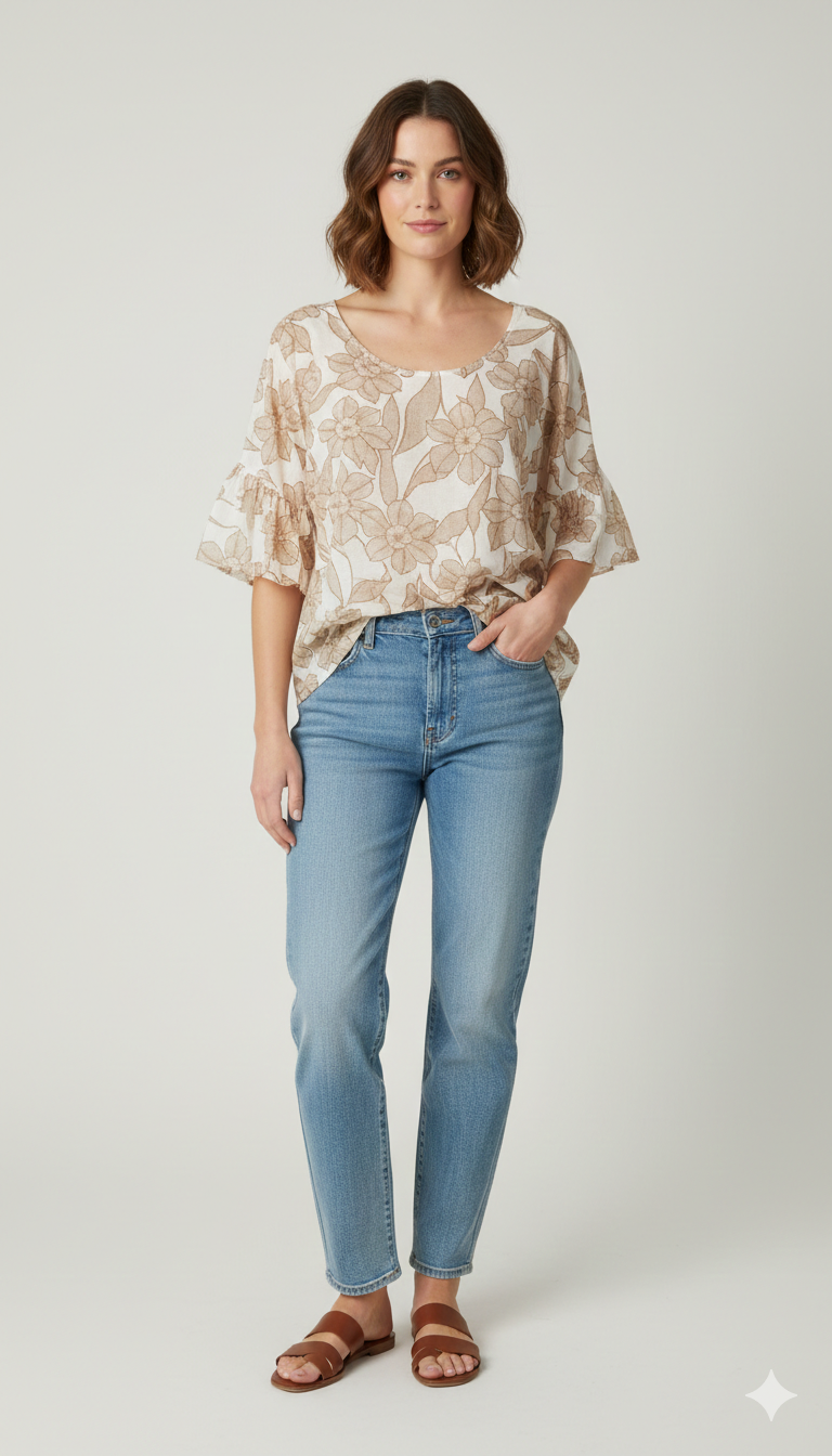 Blusa a Fiori GR1958 SABBIA MARICLA 