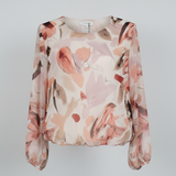 Blusa Leggera in Chiffon con Stampa Astratta Acquerello GR2040 ROSA MARICLA 