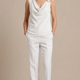 Top Fluido con Scollo a Drappeggio e Dettaglio Bijou LIB25155 BIANCO MARICLA 