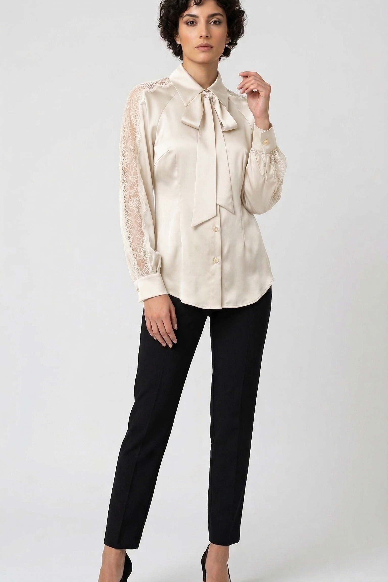 camicia con pizzo manica LIB26152 PANNA MARICLA 
