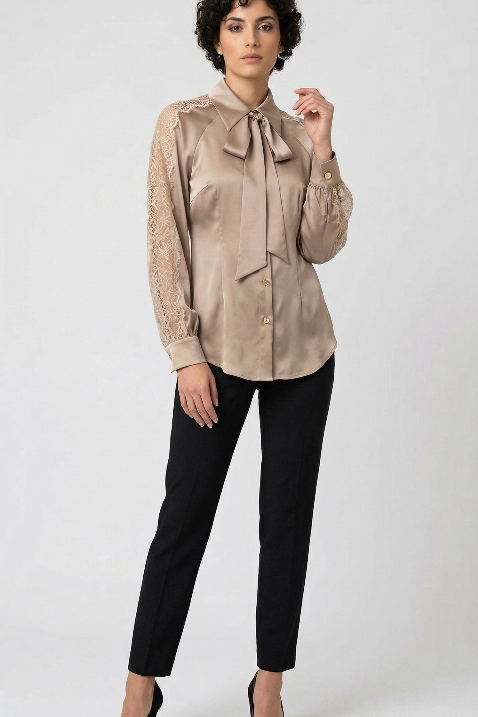 camicia con pizzo manica LIB26152 VISONE MARICLA 