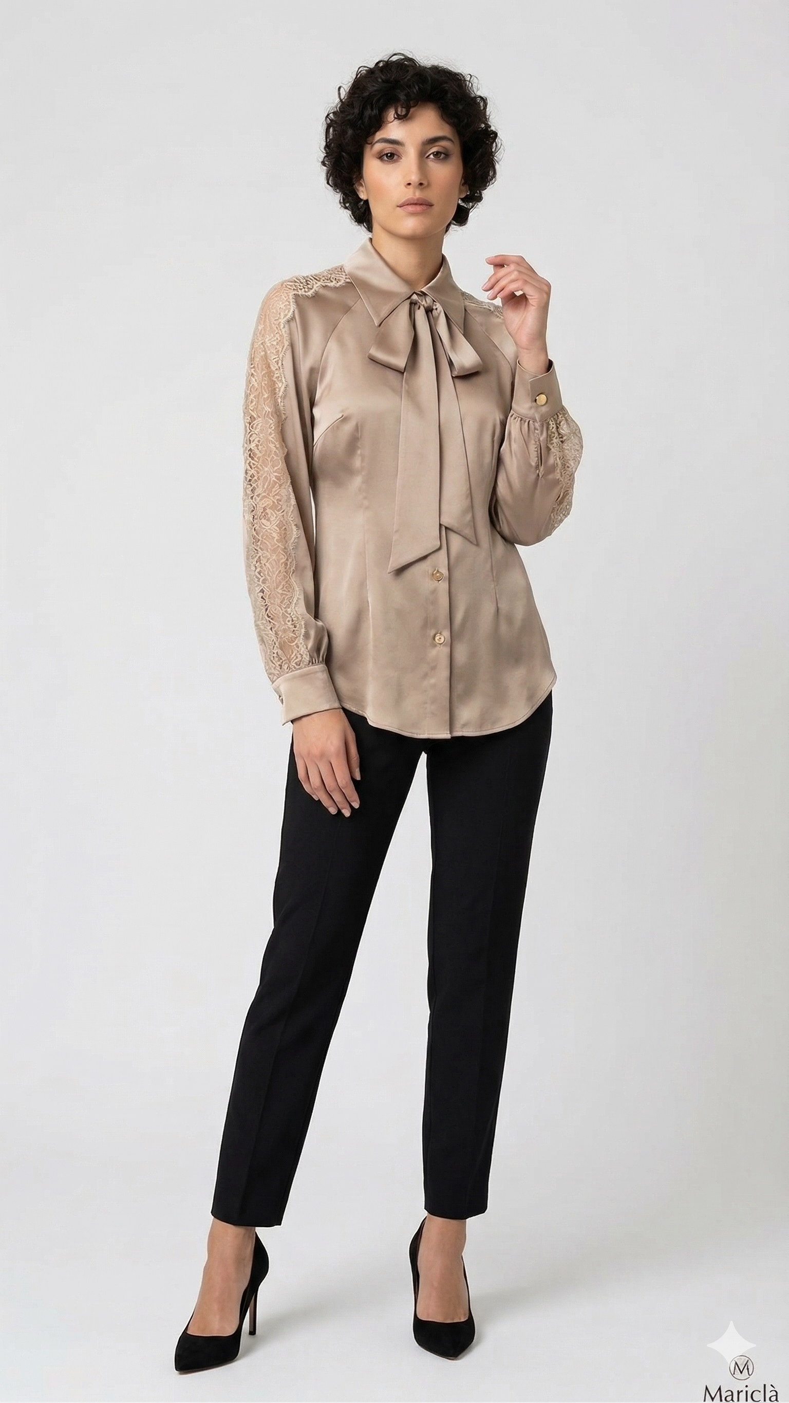 camicia con pizzo manica LIB26152 VISONE MARICLA 