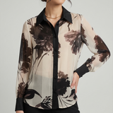 Camicia in Chiffon Semitrasparente - Motivo Floreale Artistico LIB26282 NERO MARICLA 