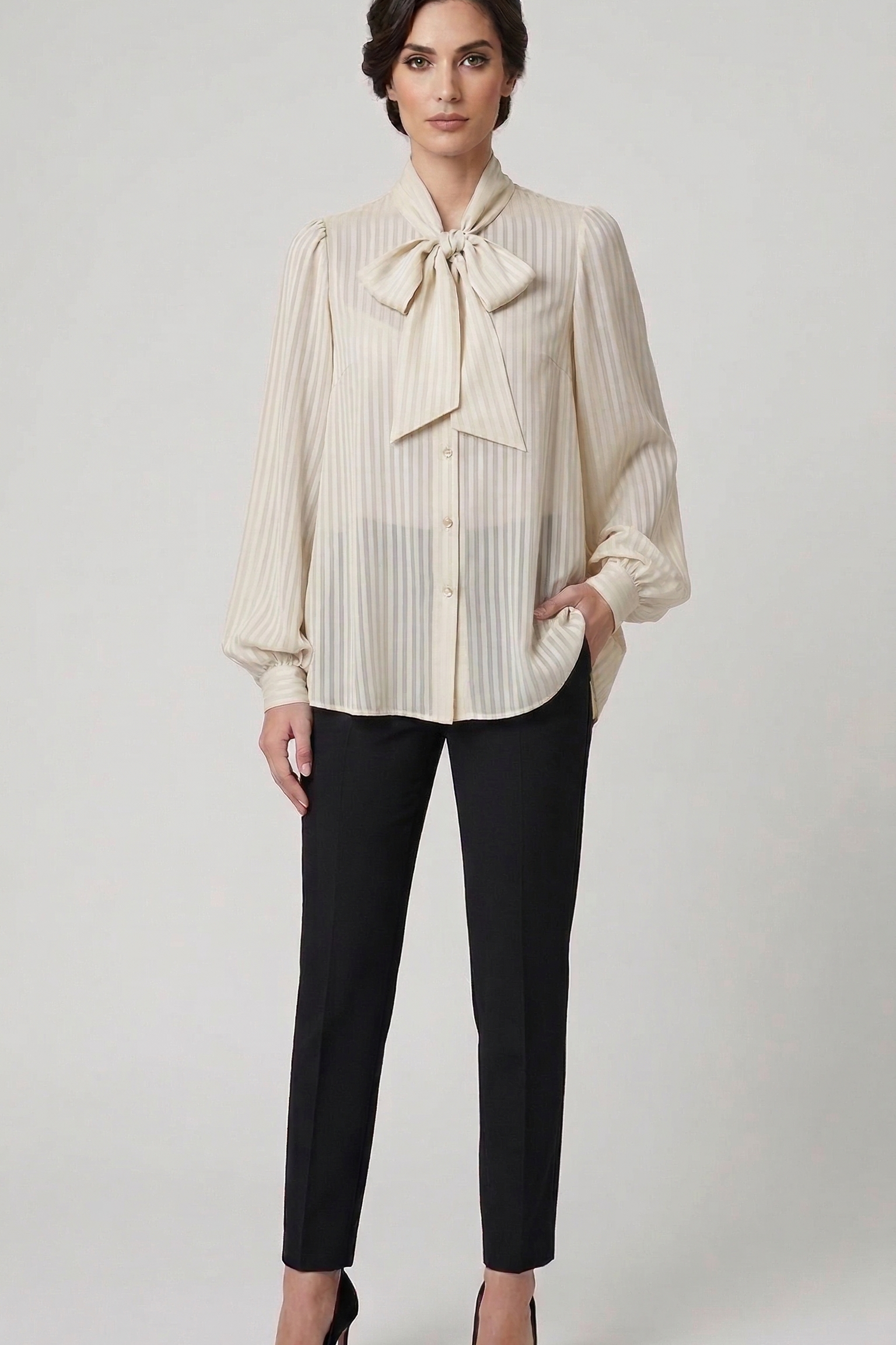 camicia rigata devorè LIB26294 CREMA MARICLA 