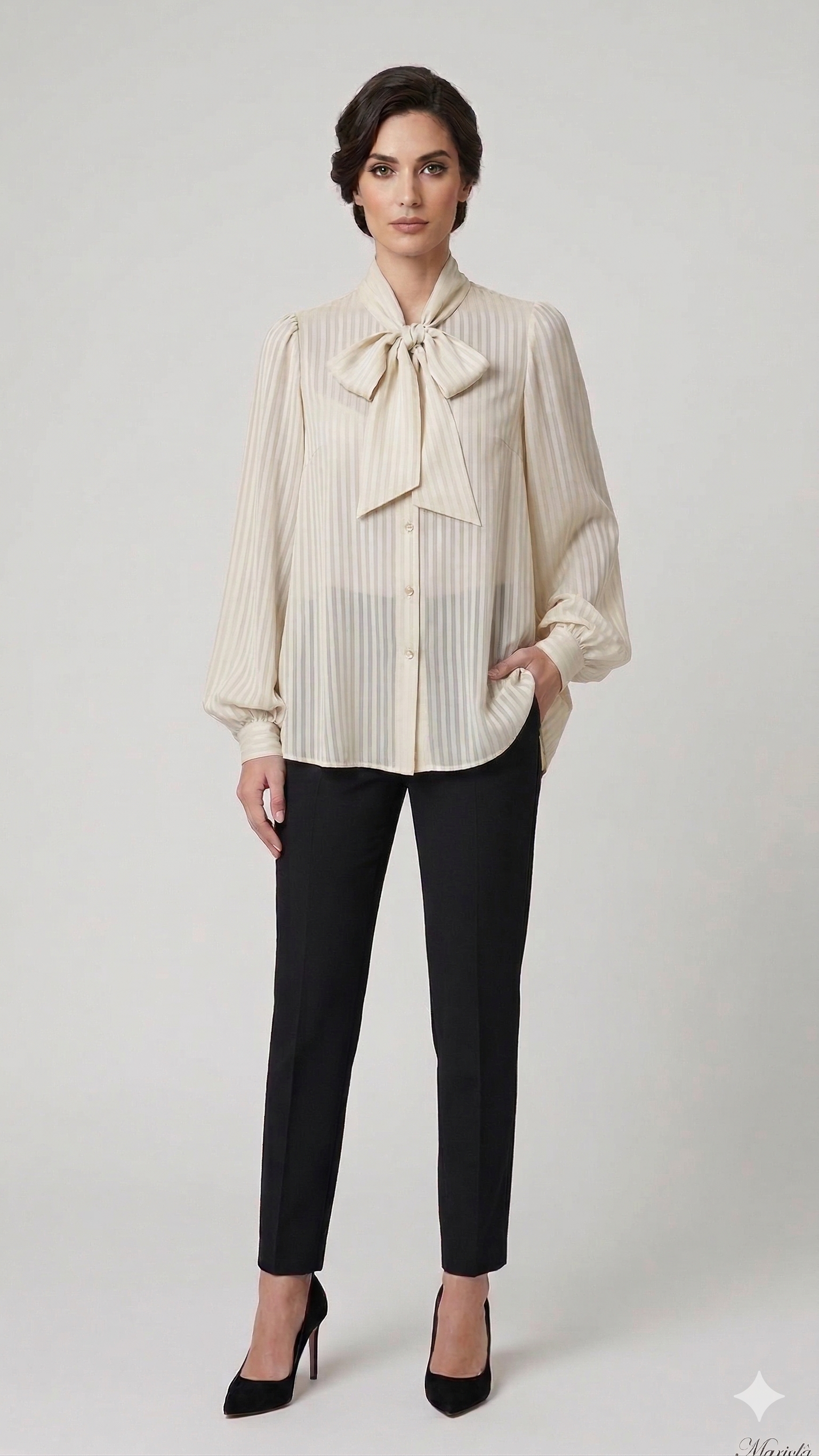 camicia rigata devorè LIB26294 CREMA MARICLA 