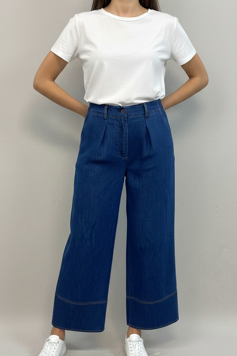 Pantalone palazzo jogger LIN402 BLU MARICLA 