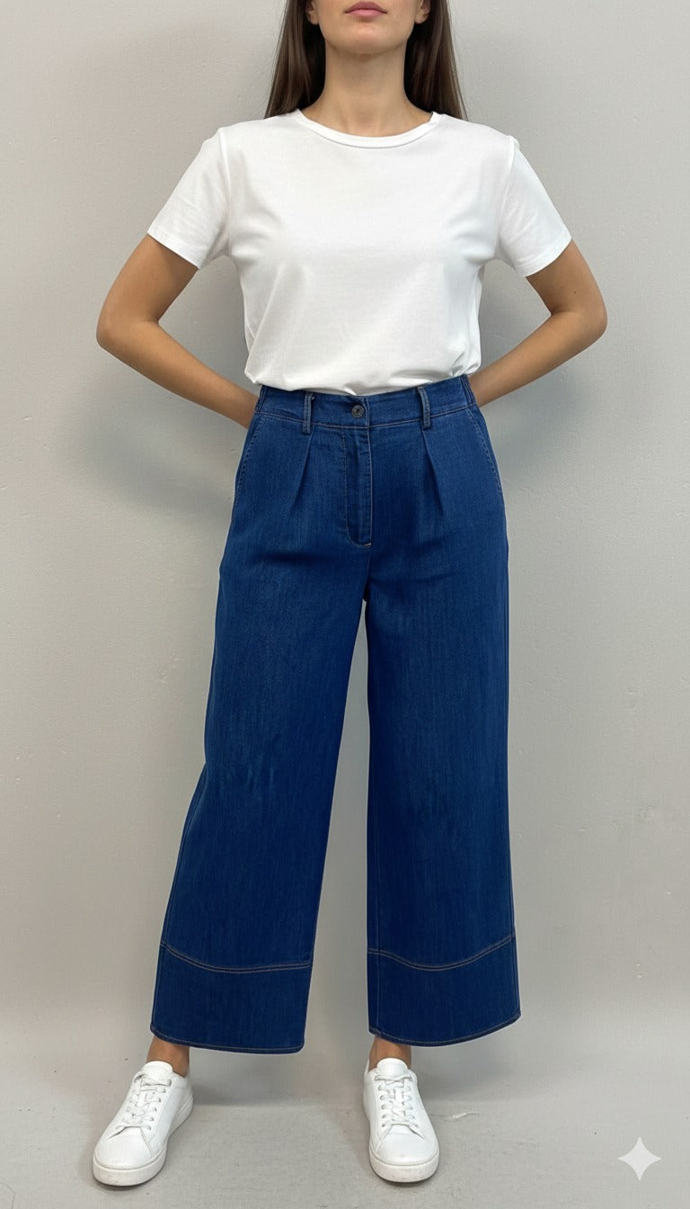 Pantalone palazzo jogger LIN402 BLU MARICLA 