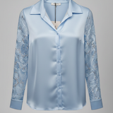 Camicia in Satin di raso con Maniche in Pizzo Rebrodé PER26103 POLVERE MARICLA 