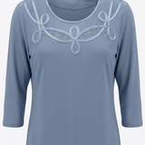 Maglia Elegante con Scollo Decorato e Dettagli Luce PER 26109 CELESTE MARICLA 