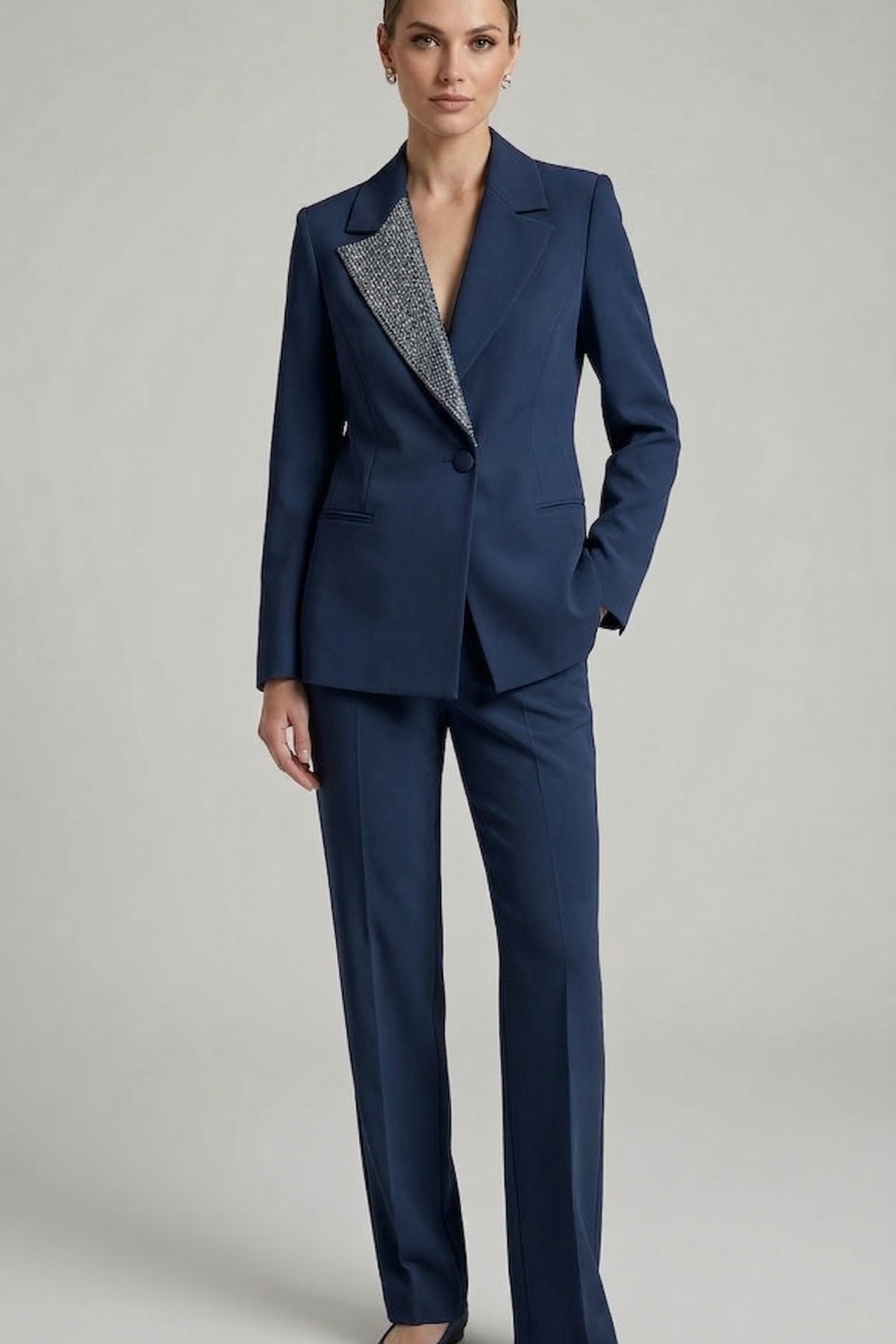 tailleur strass bavero ROMI4124 BLU MARICLA 