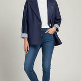 Giacca Blazer in Denim Strutturato con Dettagli Sartoriali ROMI4133 BLU MARICLA 