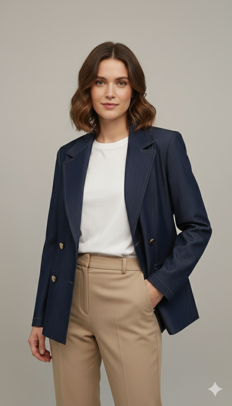 Giacca Blazer Doppiopetto in Denim Tech ROMI4163 BLU MARICLA 
