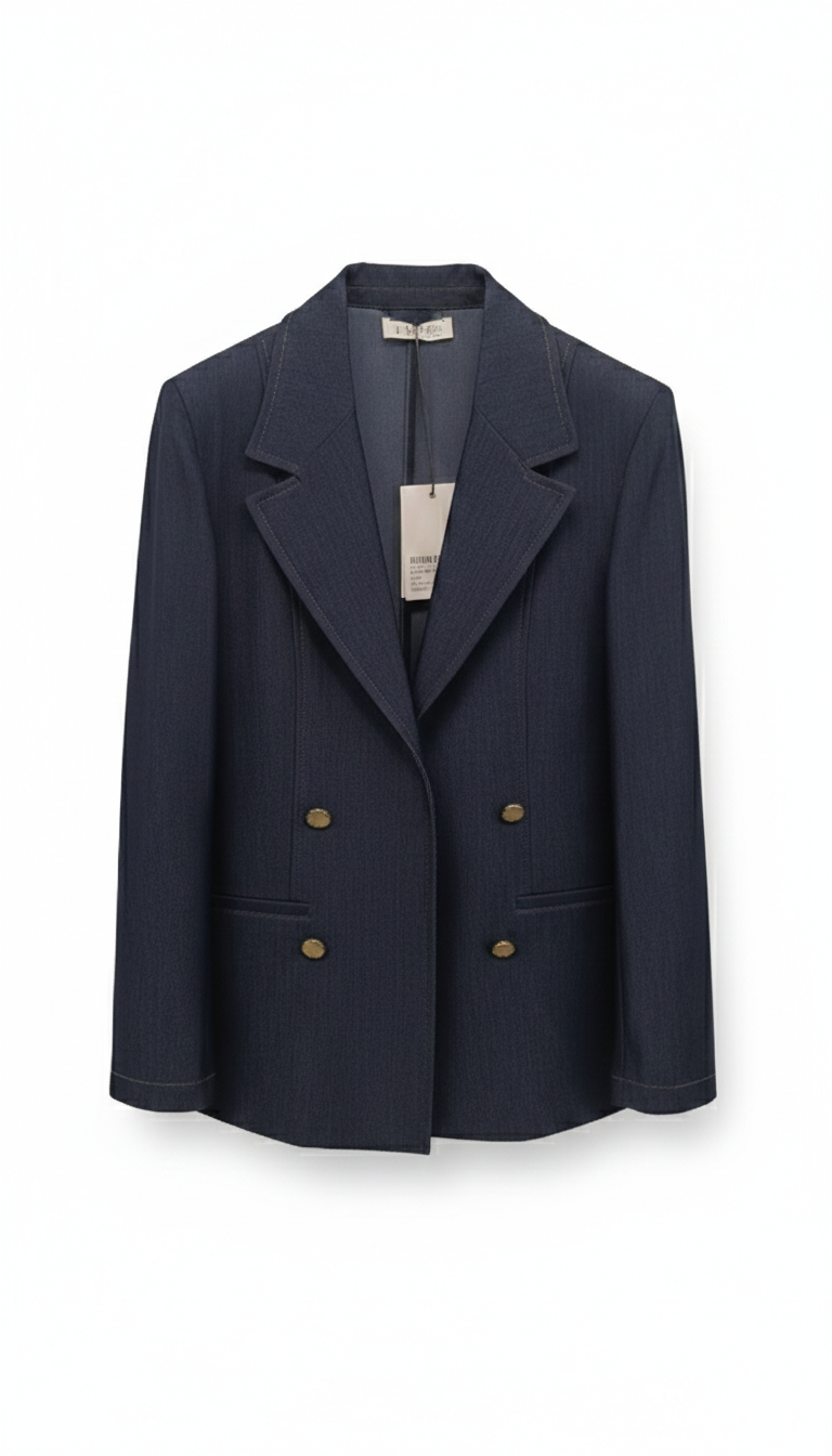 Giacca Blazer Doppiopetto in Denim Tech ROMI4163 BLU MARICLA 