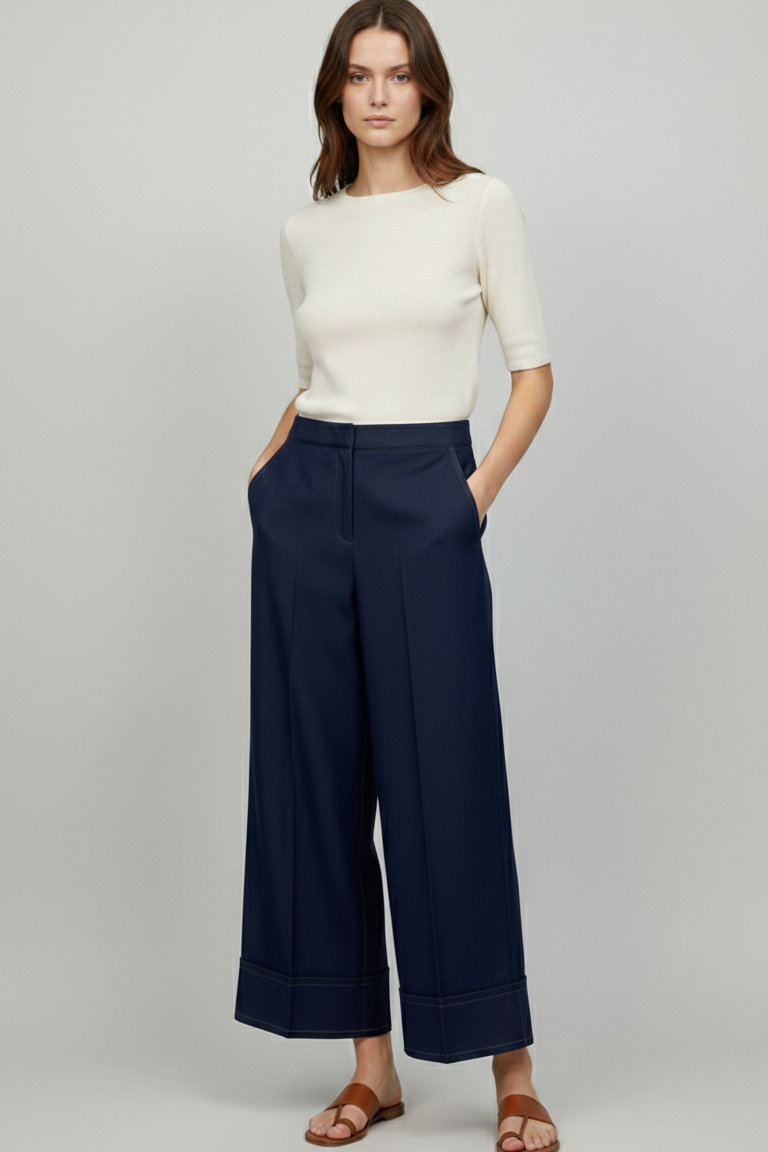 Pantalone Wide-Leg a Caduta Fluida ROMI5439 BLU MARICLA 