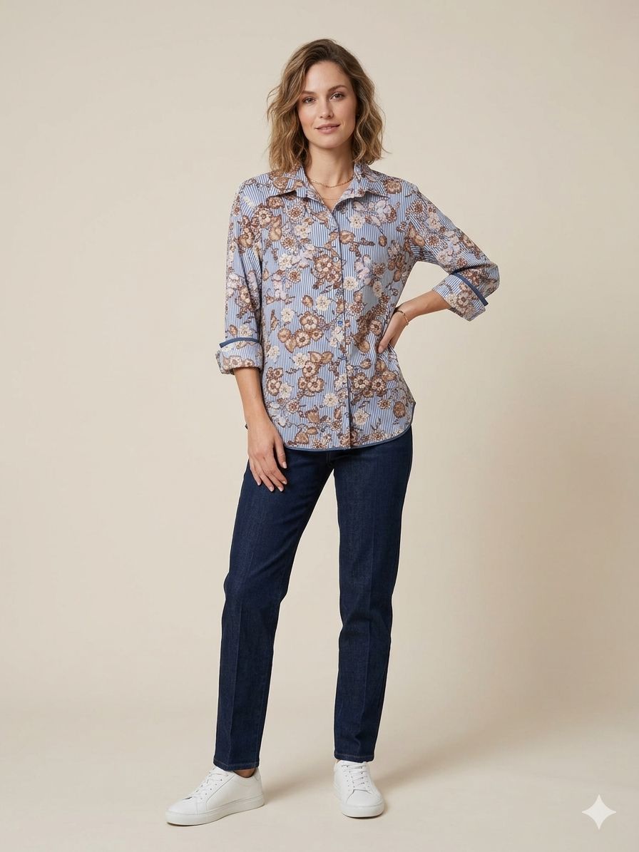 camicia righe e fiori TABACCO CELESTE MARICLA 