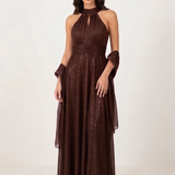 abito lungo scollo america glitter FI6646 MORO MARICLA ELEGANCE 