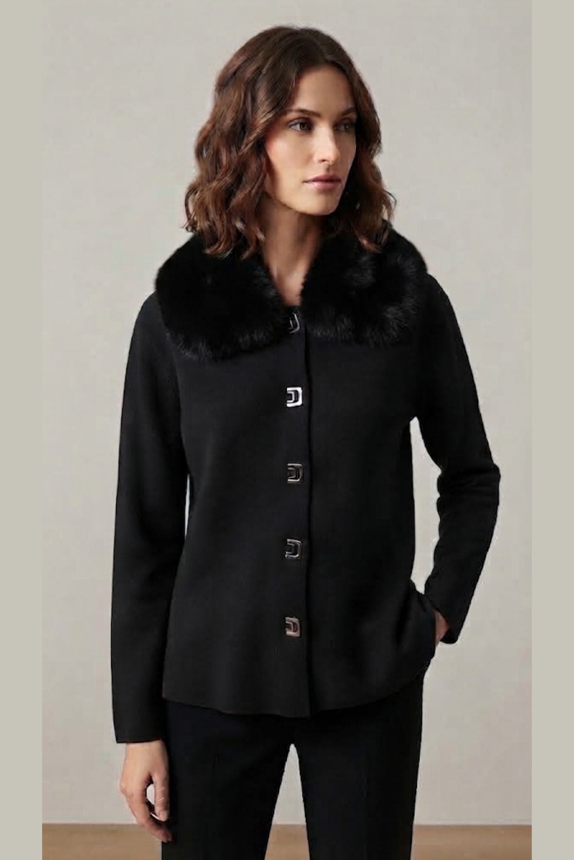 giacchetto con collo pelliccia CF26379 NERO CARLA FERRONI 