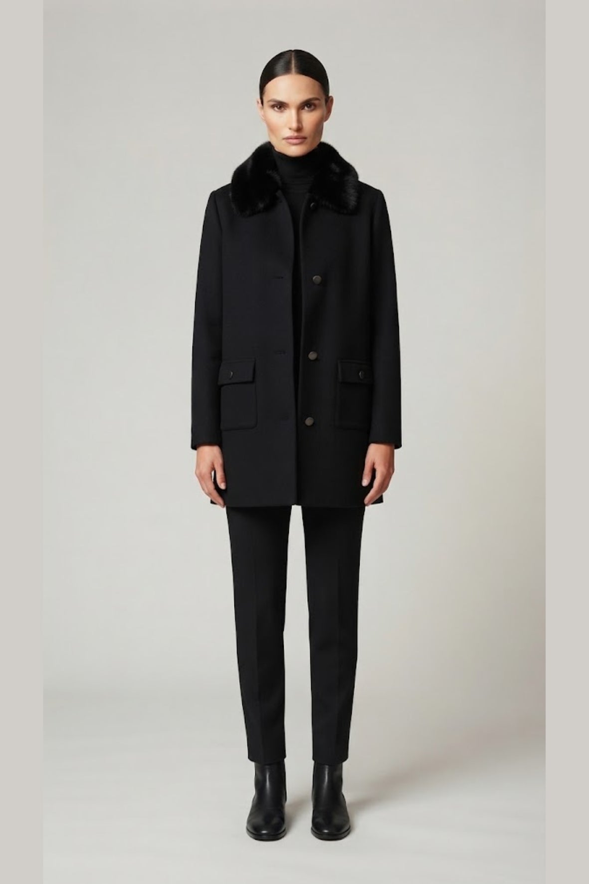 cappotto di maglia collo pelliccia CF26398 NERO CARLA FERRONI 