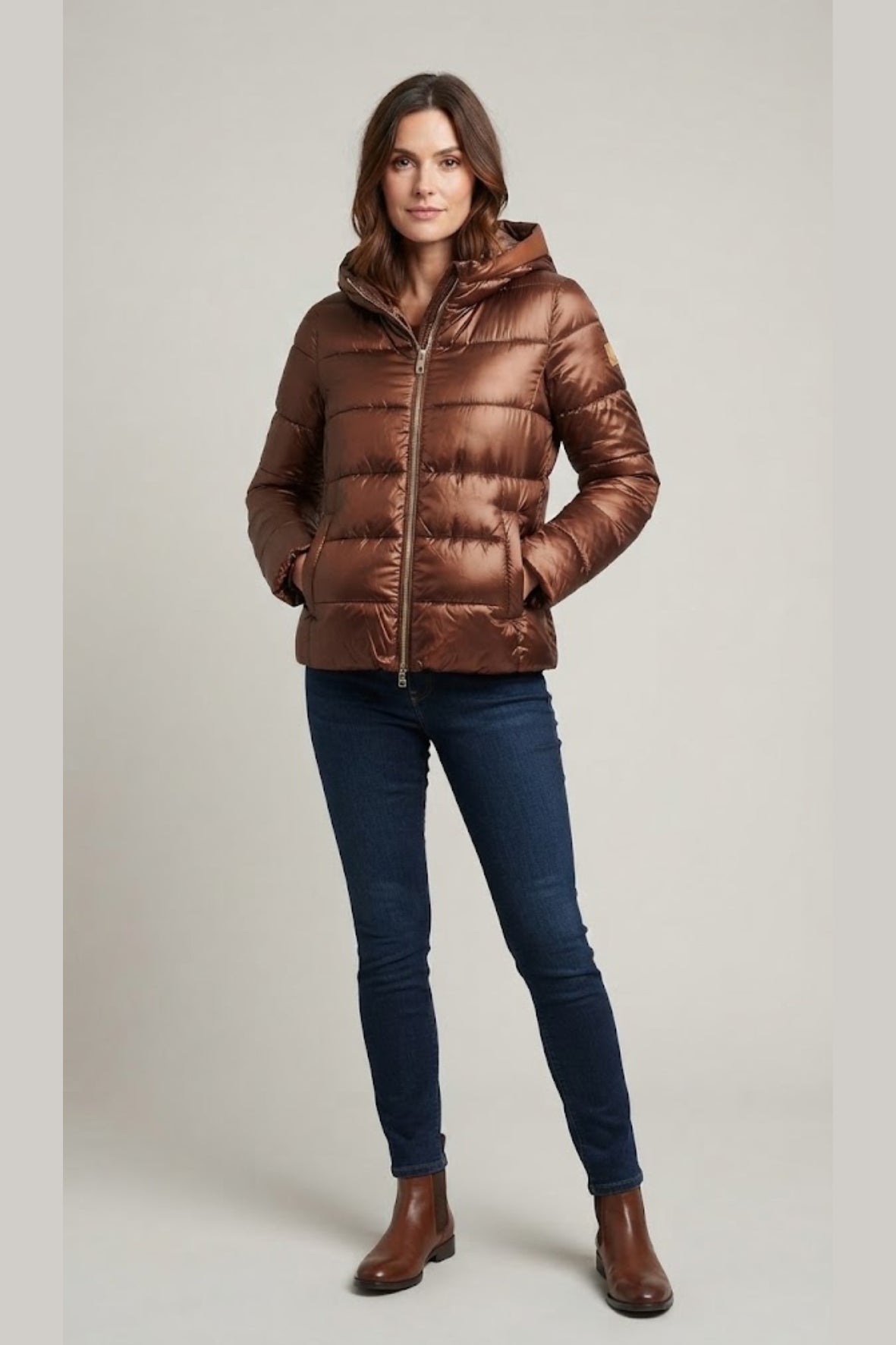 Piumino trapuntato con cappuccio LIN3554 MORO LINDAS 