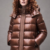 Piumino media lunghezza con fintone e cappuccio LIN3555 MORO LINDAS 