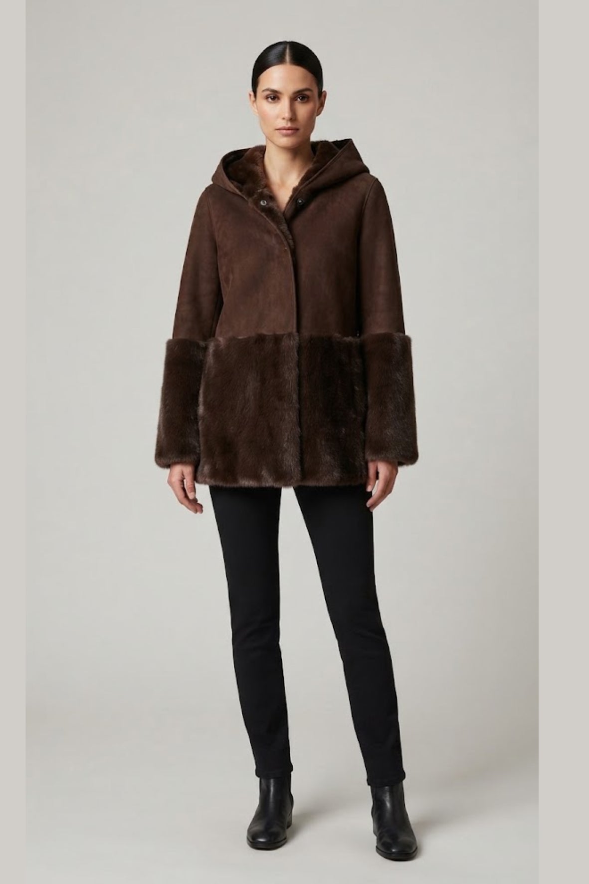 Cappotto Reversibile eecomontone con pelliccia LIN3558 MORO LINDAS 