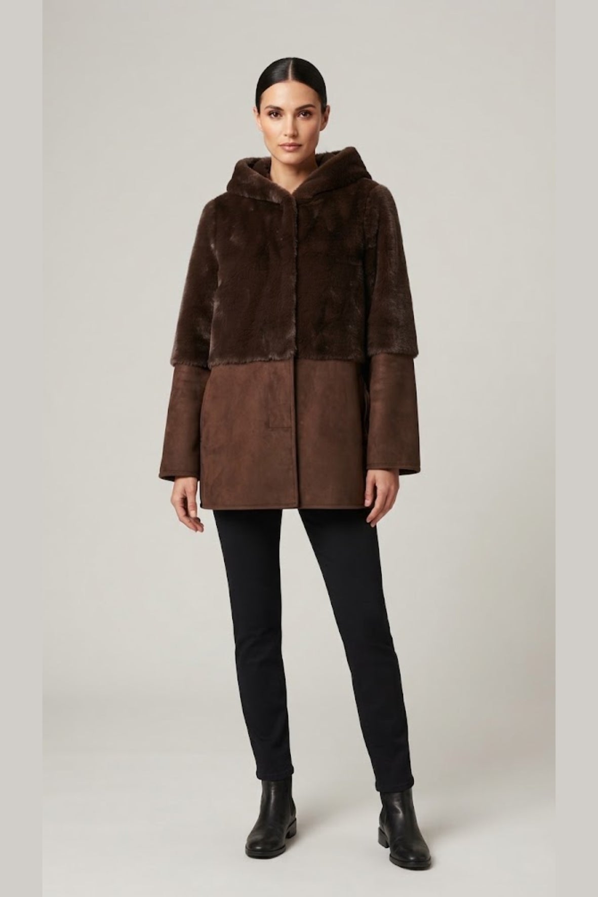 Cappotto Reversibile eecomontone con pelliccia LIN3558 MORO LINDAS 
