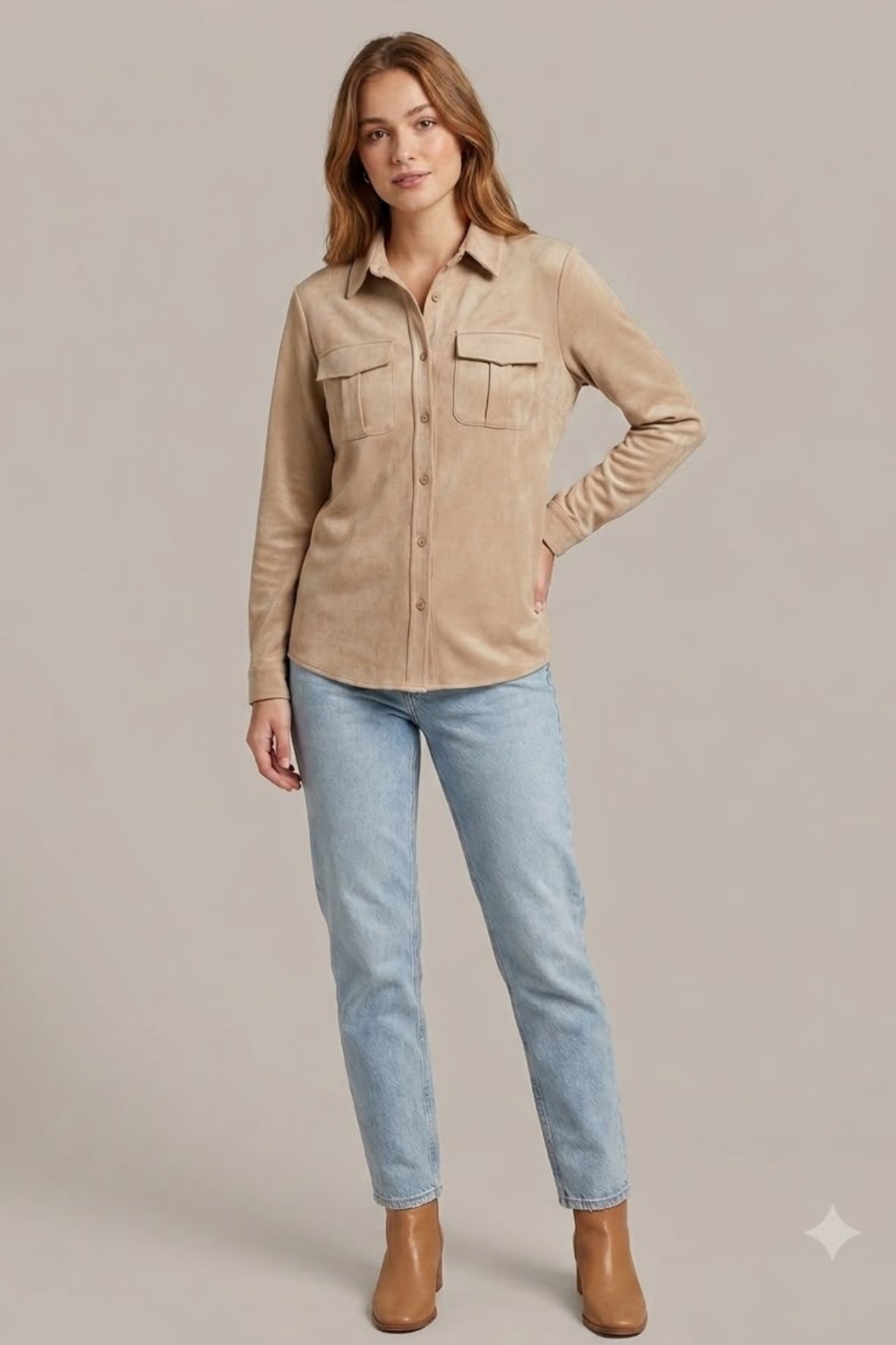 Camicia in dainetto con tasche LIN637 BEIGE LINDAS 