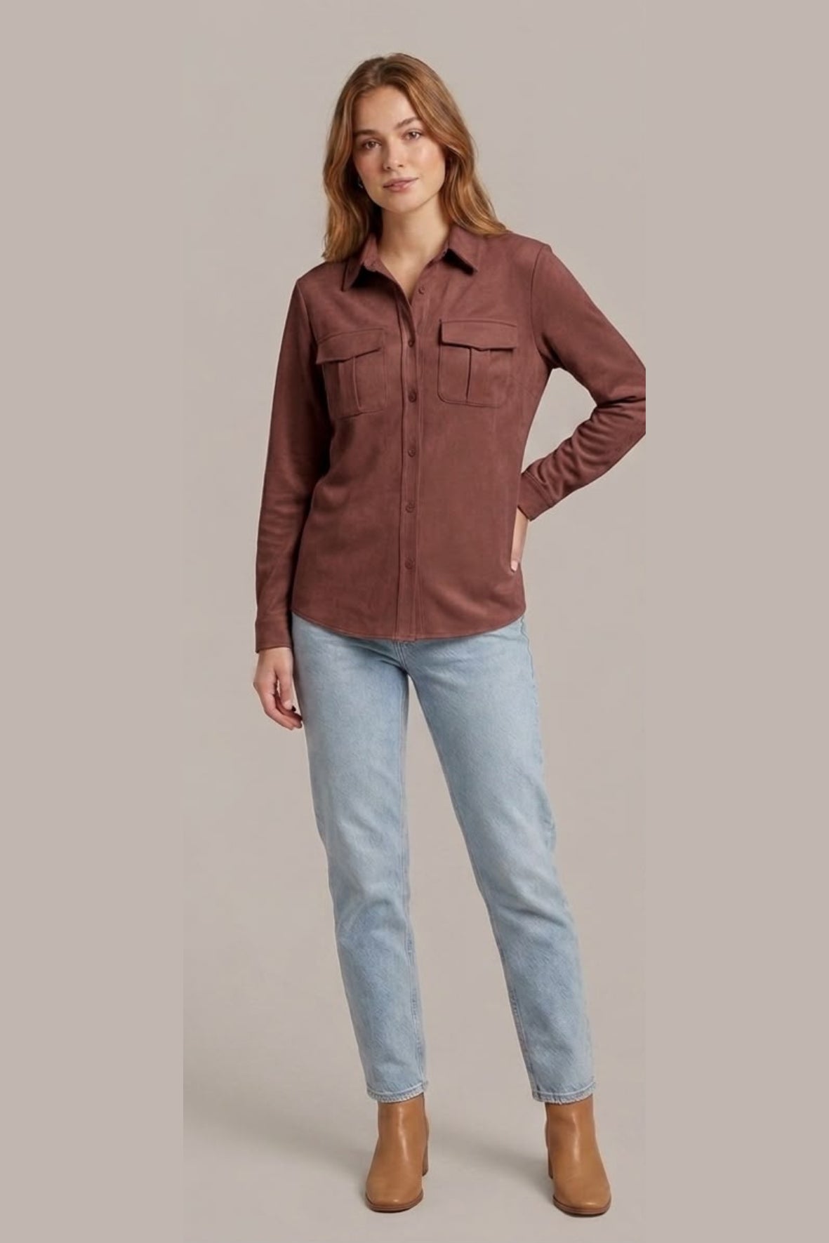 Camicia in dainetto con tasche LIN637 BURGUNDI LINDAS 