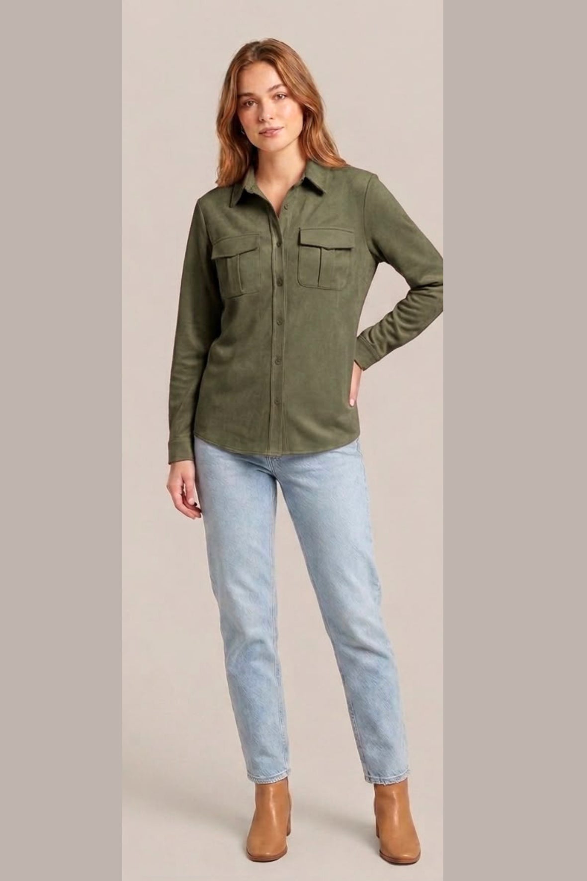 Camicia in dainetto con tasche LIN637 MILITARE LINDAS 