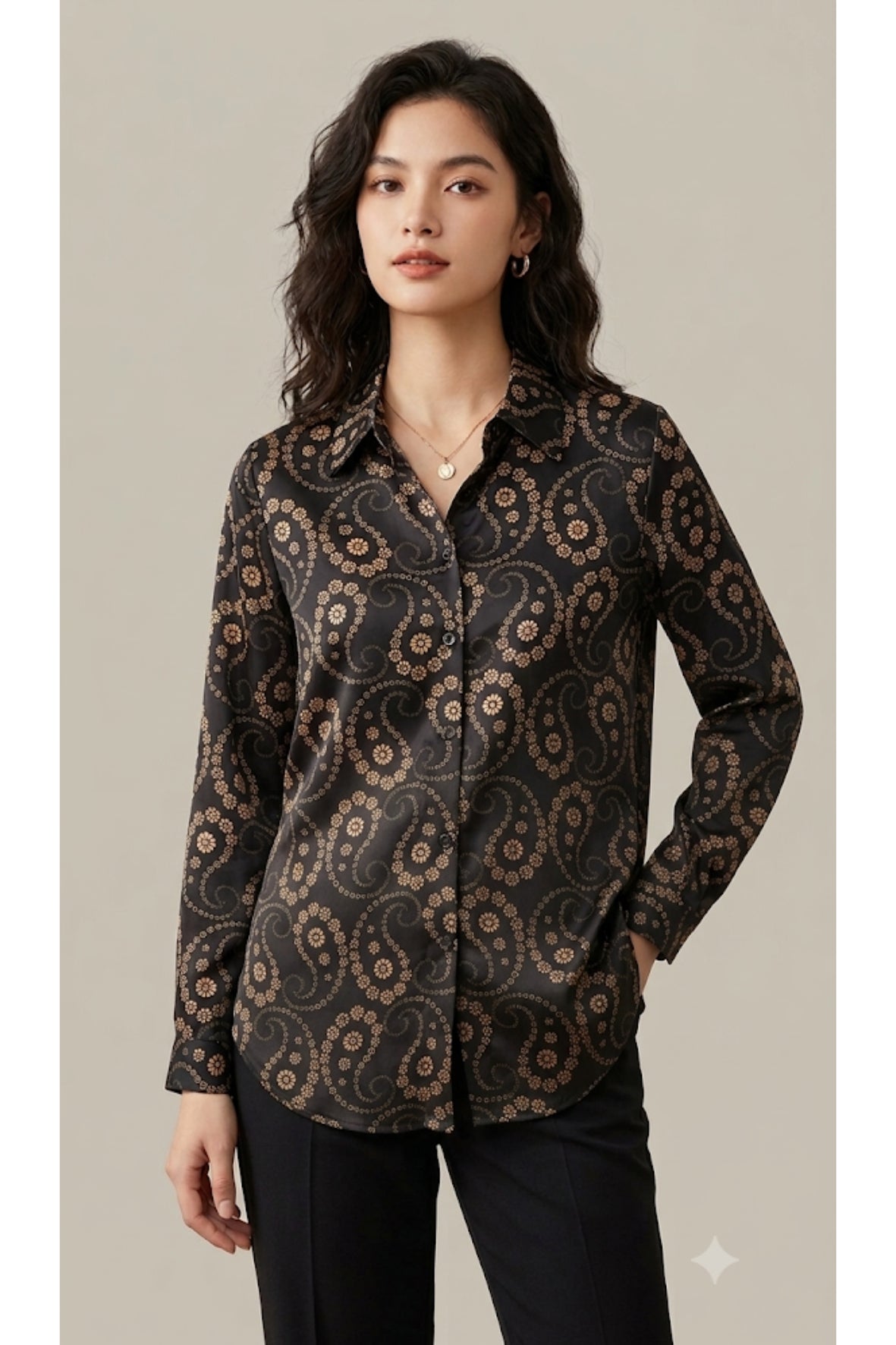 Camicia fantasia cachemire damasco LIN647 NERO LINDAS 