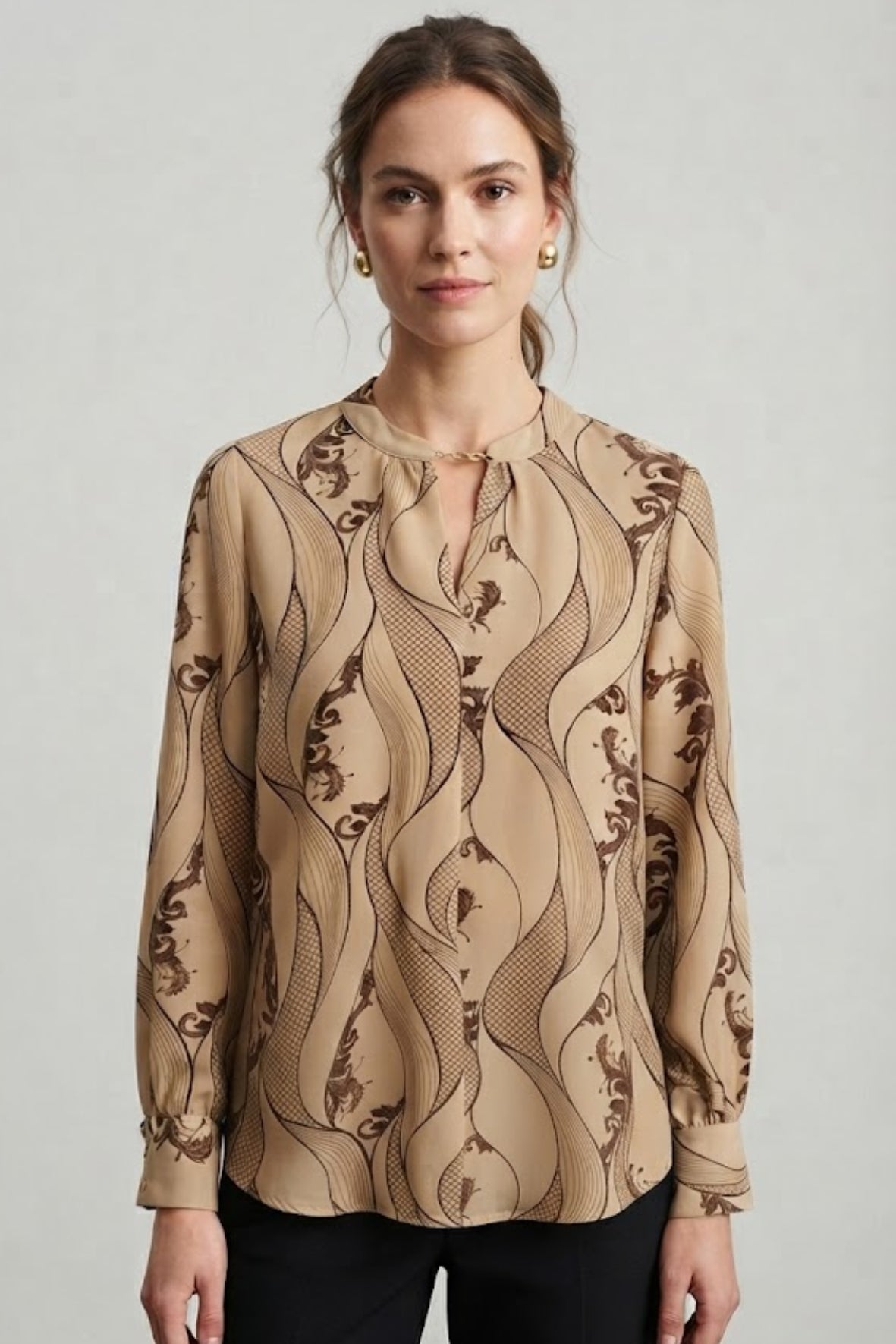 Casacca Blusa fantasia a onde LIN651 BIEGE LINDAS 