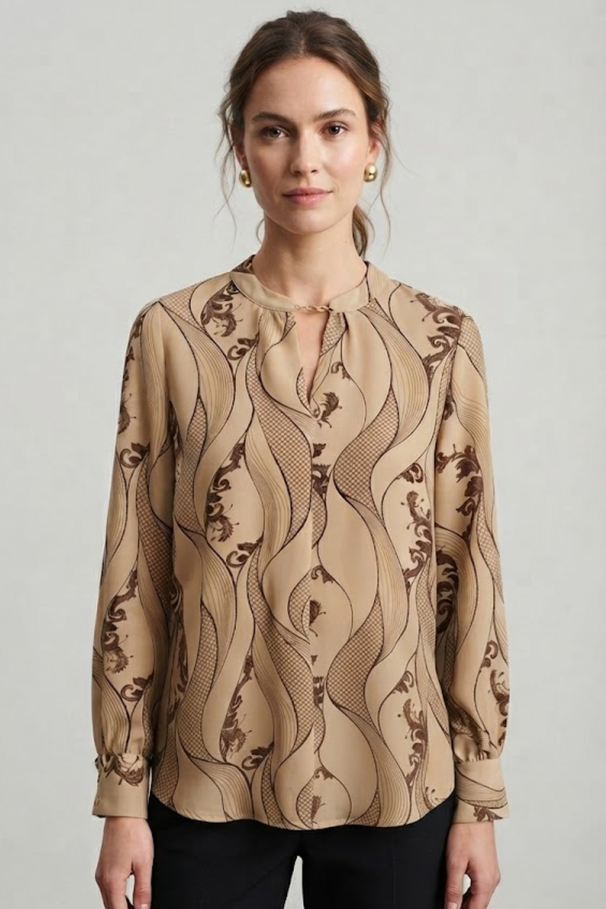 Casacca Blusa fantasia a onde LIN651 BIEGE LINDAS 