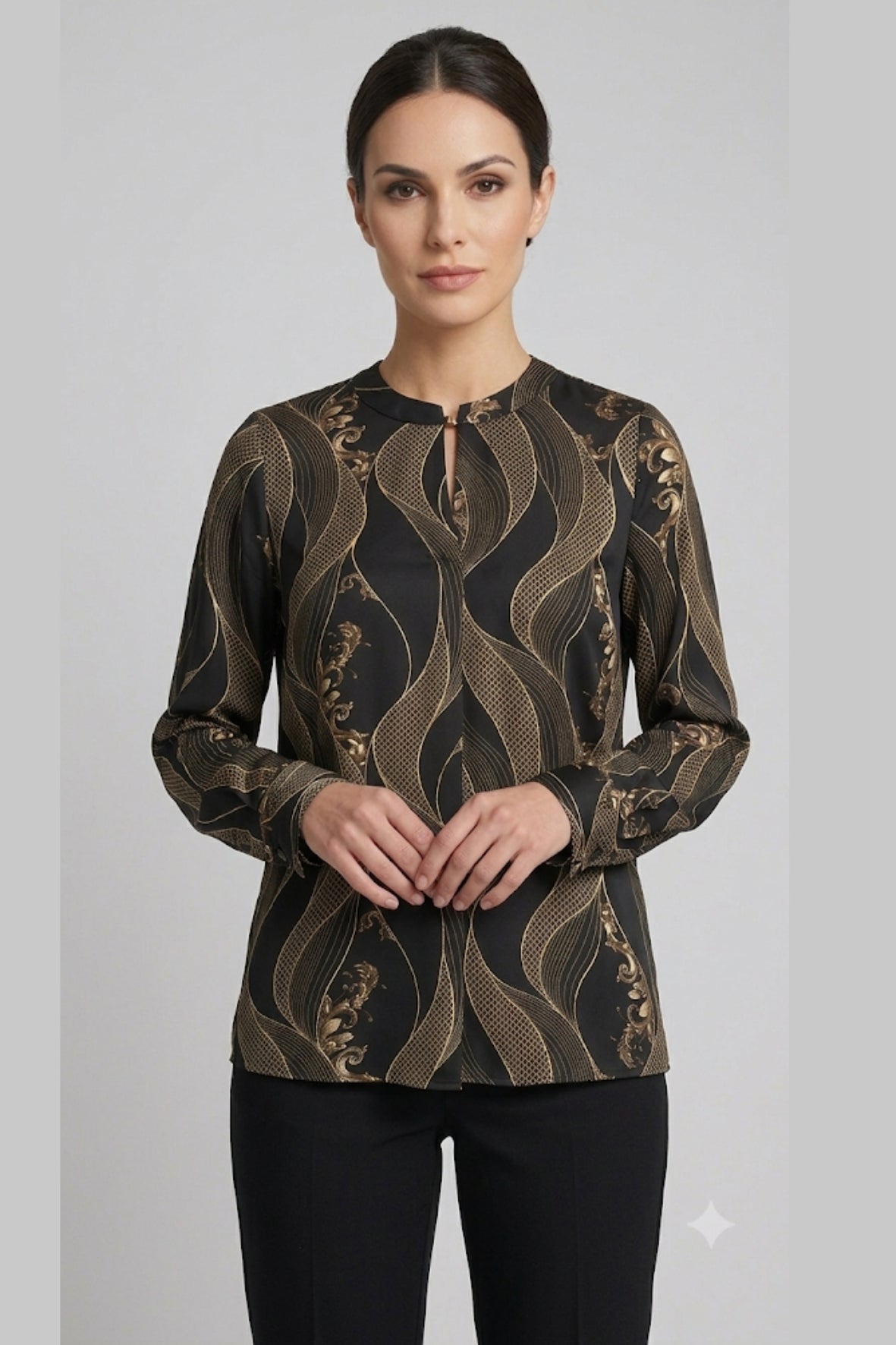 Casacca Blusa fantasia a onde LIN651 NERO LINDAS 