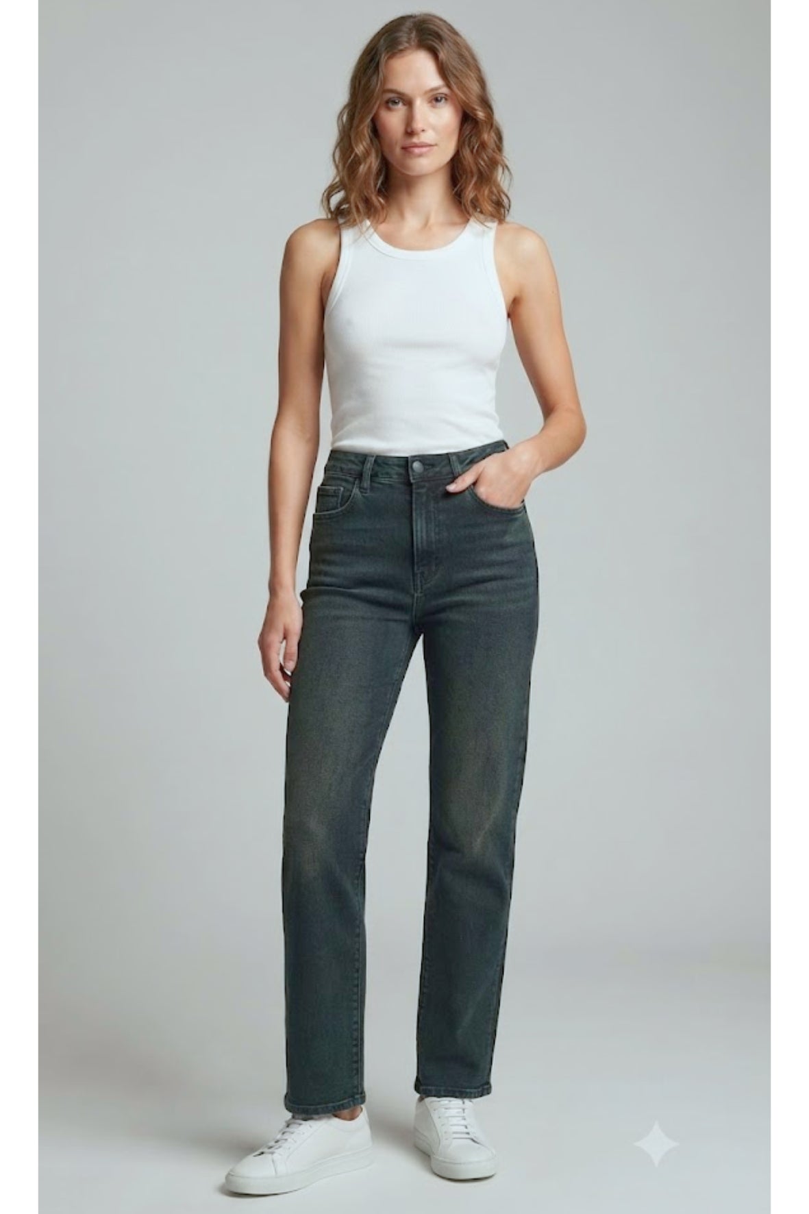 Pantlaone jeans sabbiato largo LIN664 VERDE LINDAS 
