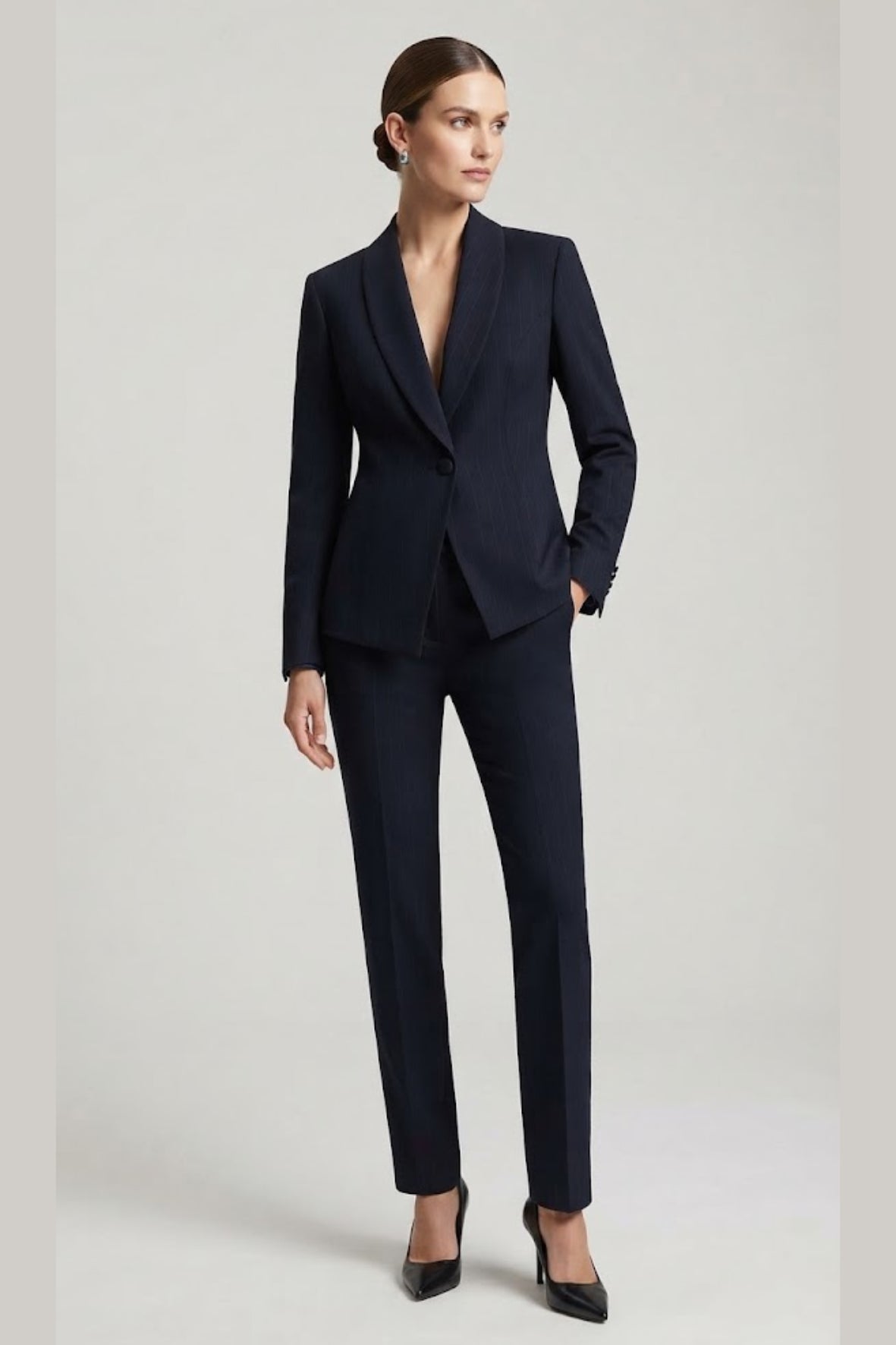 tailleur gessato asimmetrico AD00738 BLU MARICLA 