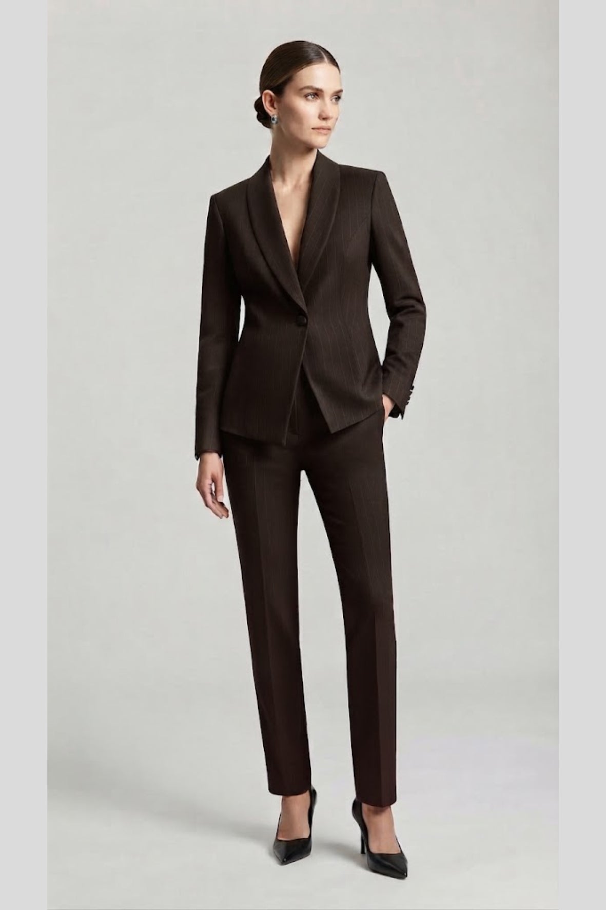 tailleur gessato asimmetrico AD00738 MORO MARICLA 