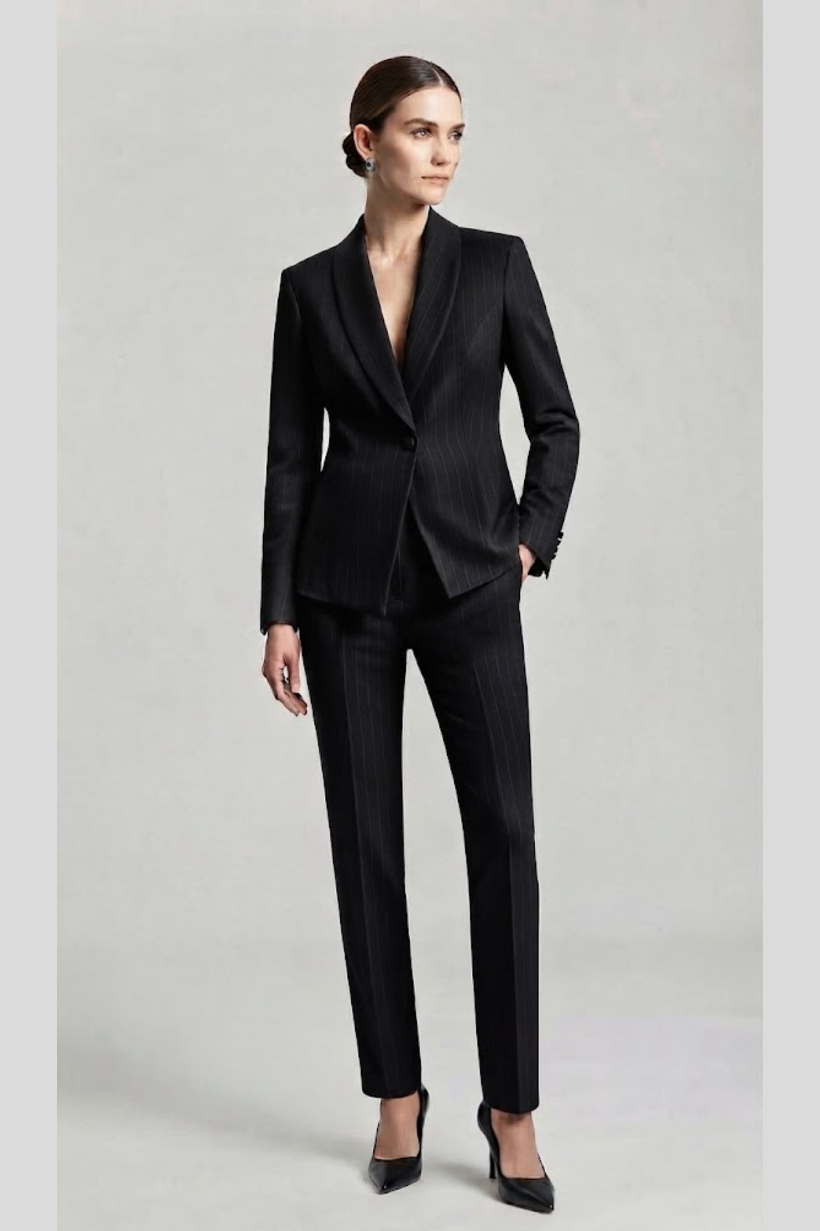 tailleur gessato asimmetrico AD00738 NERO MARICLA 