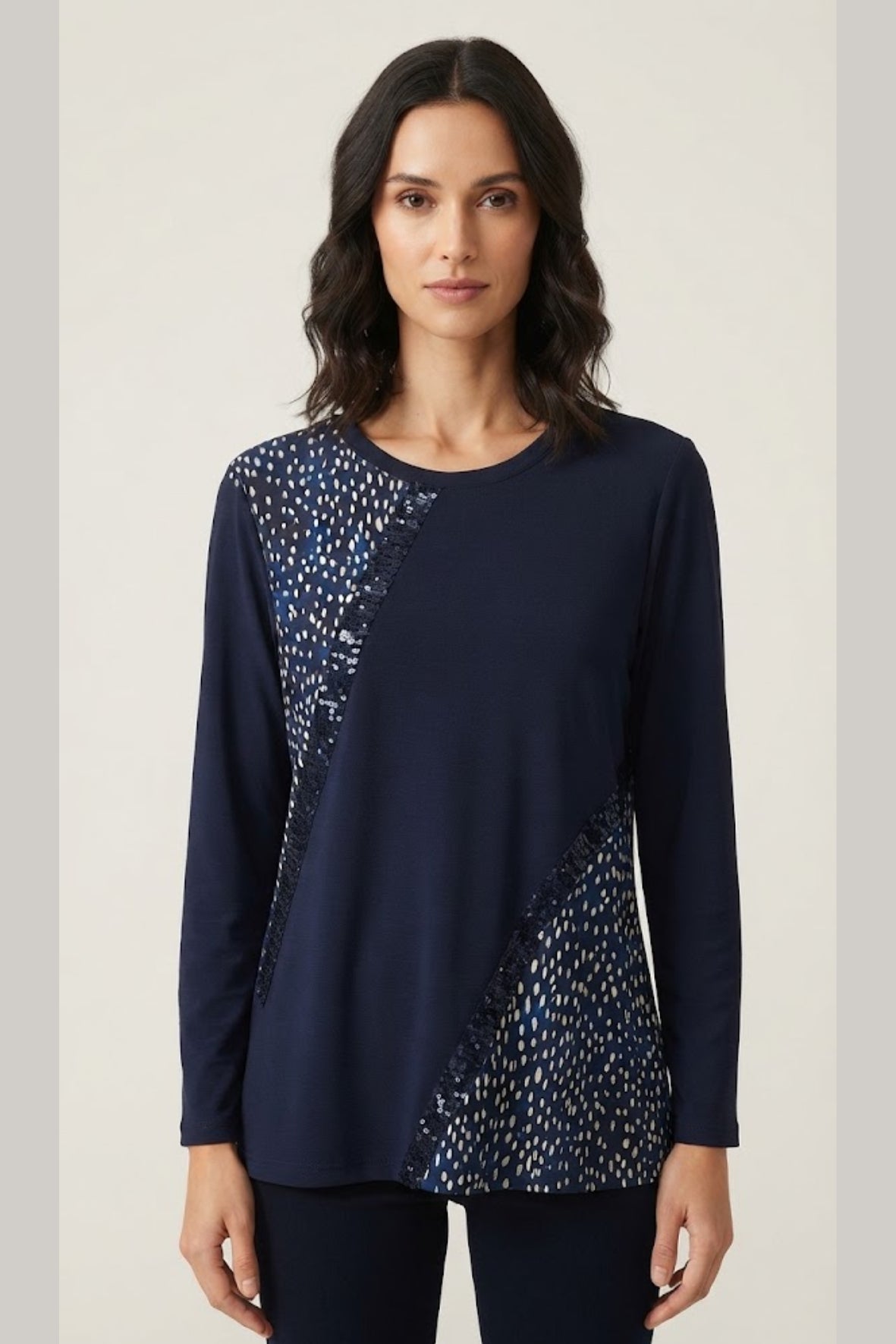 maglia pois con paiette CB03665 BLU MARICLA 