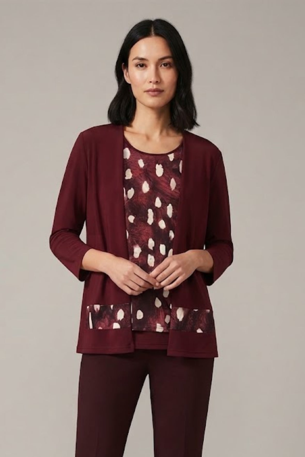 twin set con maglia pois astratti CB0781 VINO MARICLA 