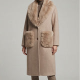 cappotto spigato tasca pelliccia DB11451 BEIGE MARICLA 