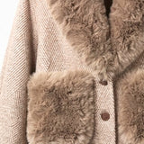 cappotto spigato tasca pelliccia DB11451 BEIGE MARICLA 