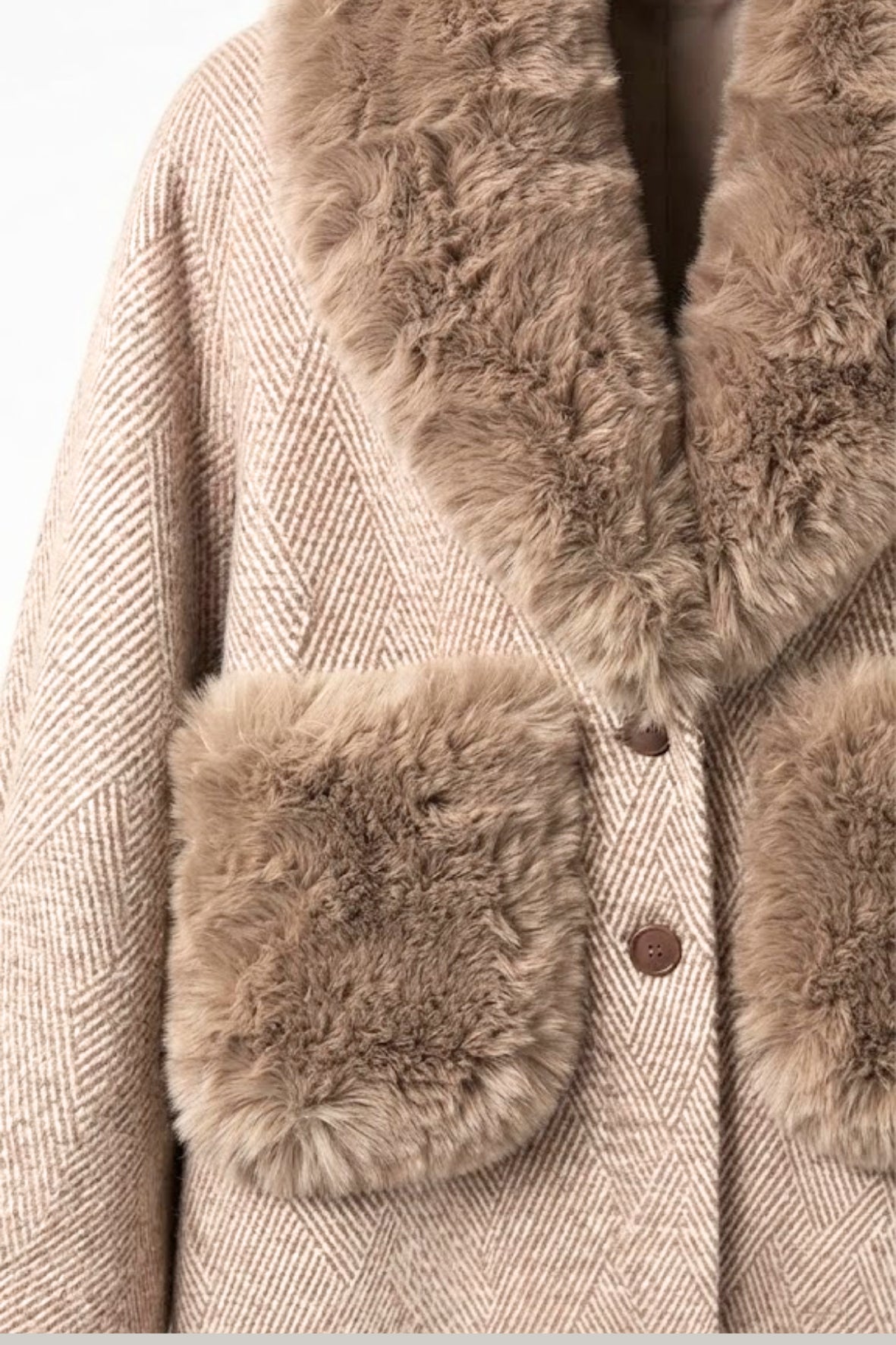 cappotto spigato tasca pelliccia DB11451 BEIGE MARICLA 