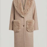 cappotto spigato tasca pelliccia DB11451 BEIGE MARICLA 